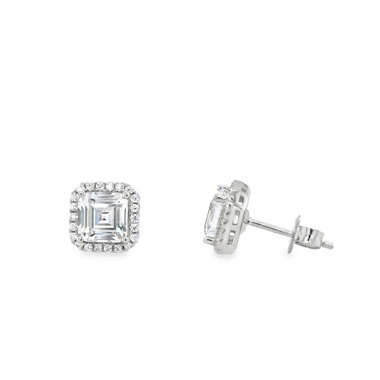 Sterling Silver Square CZ Cluster Stud Earrings