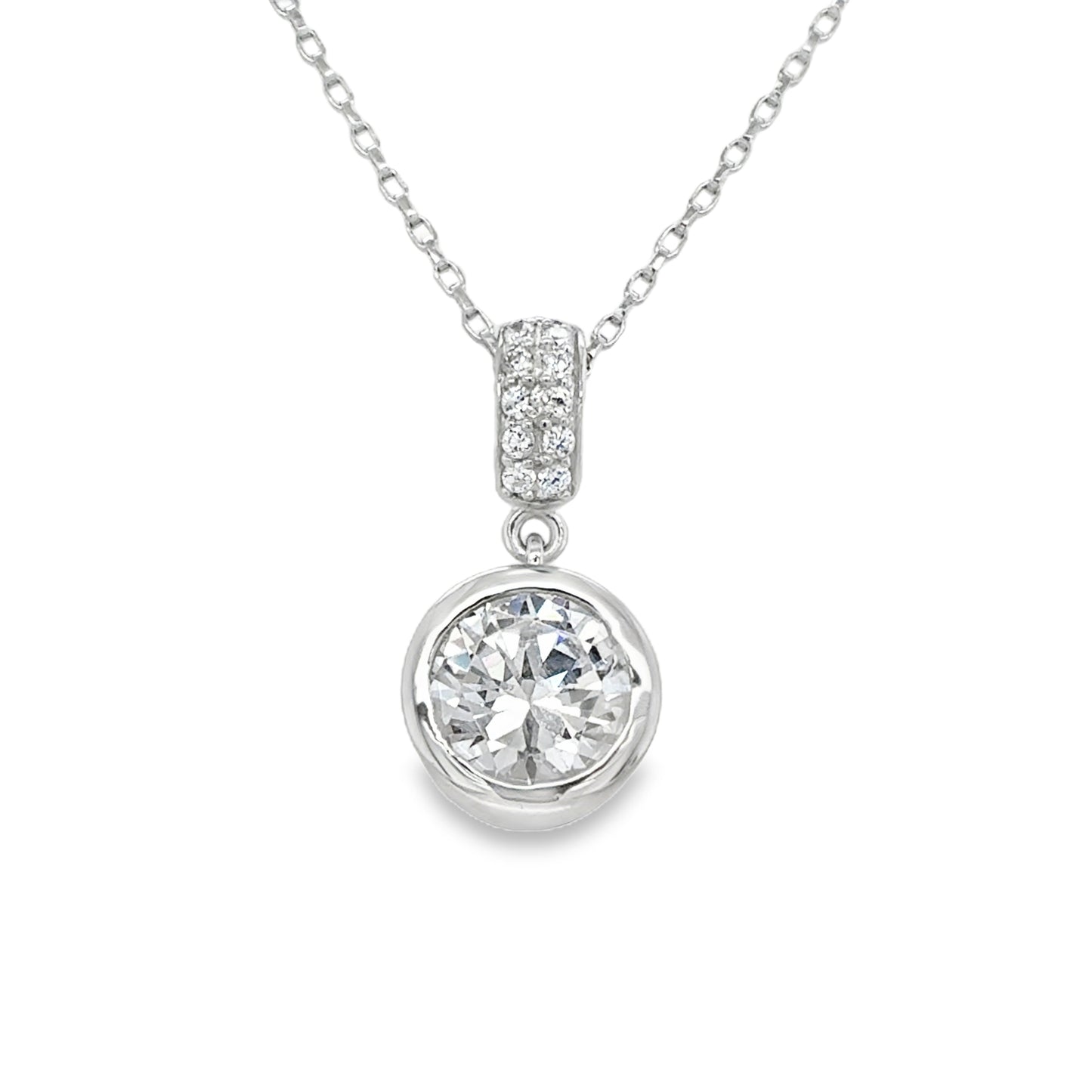 Sterling Silver CZ Round Pendant With Stone Set Baile
