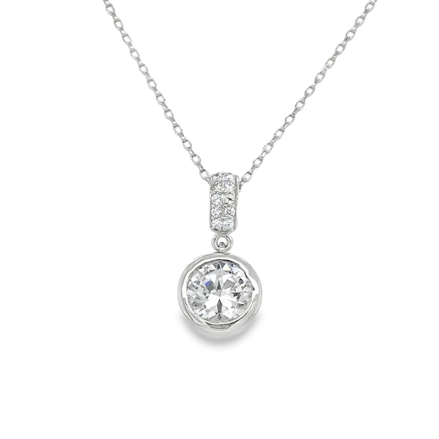 Sterling Silver CZ Round Pendant With Stone Set Baile