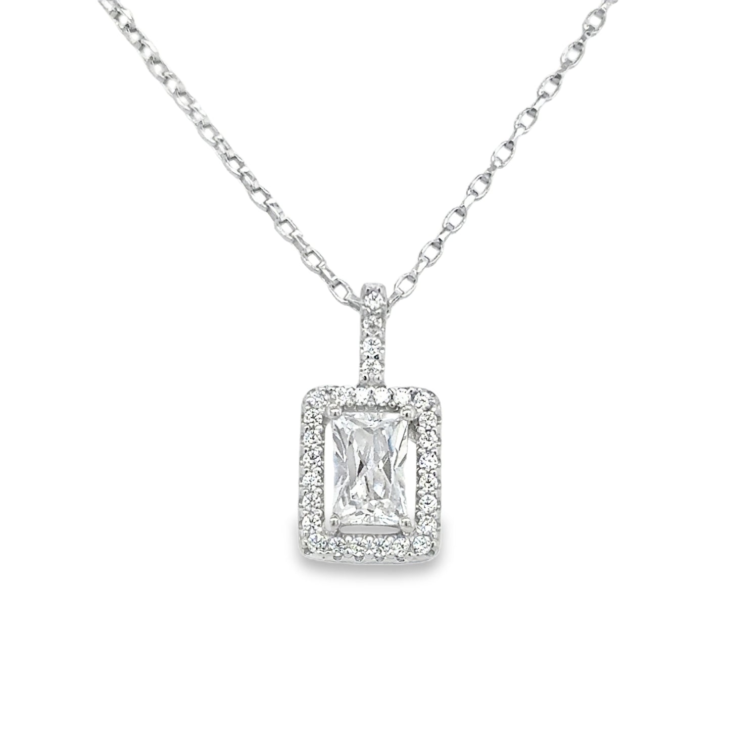 Sterling Silver CZ Rectangular Halo Pendant