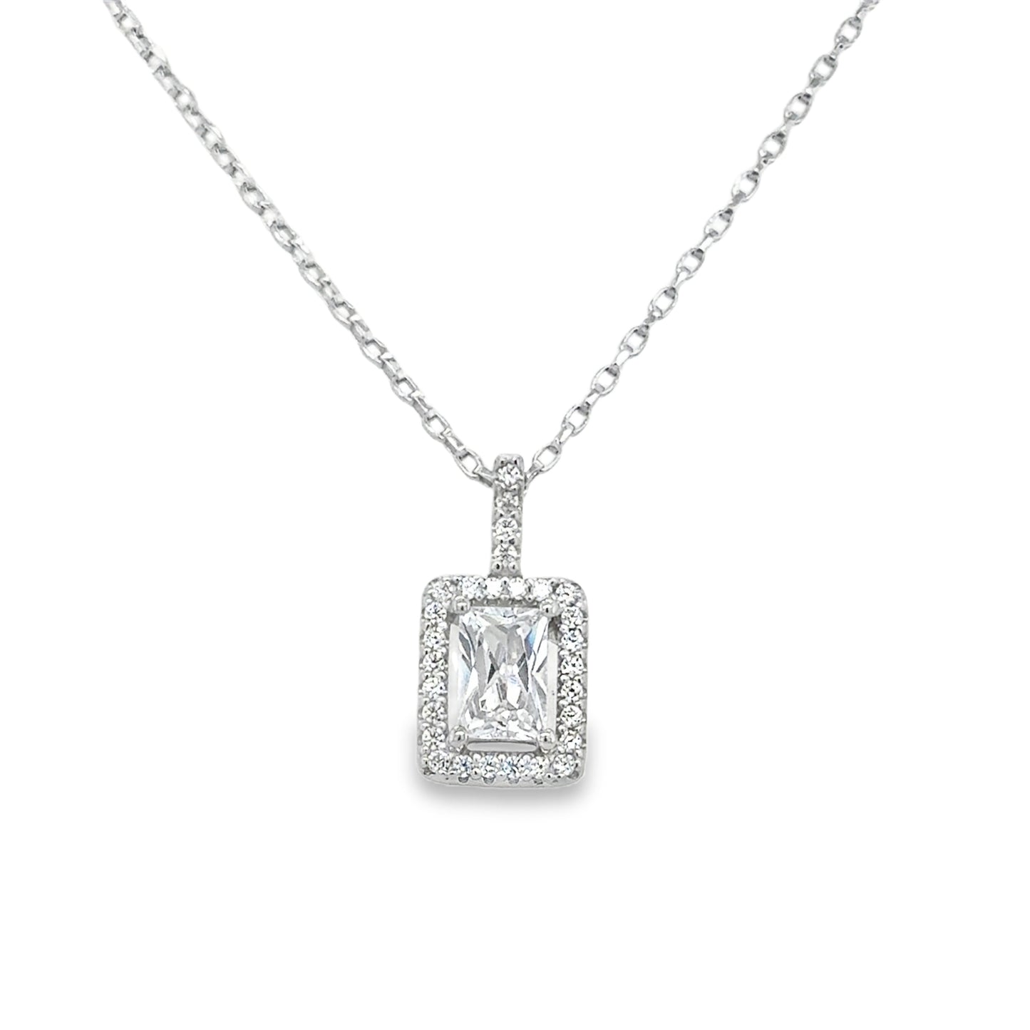 Sterling Silver CZ Rectangular Halo Pendant