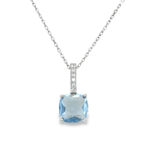 Sterling Silver Blue CZ Pendant with CZ Baile