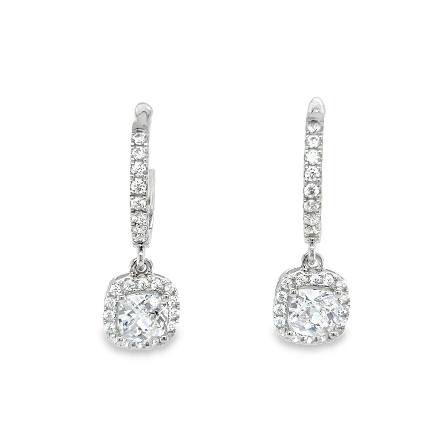 Sil E/rg Cushion Cut CZ Cluster Huggy Drop Earrings