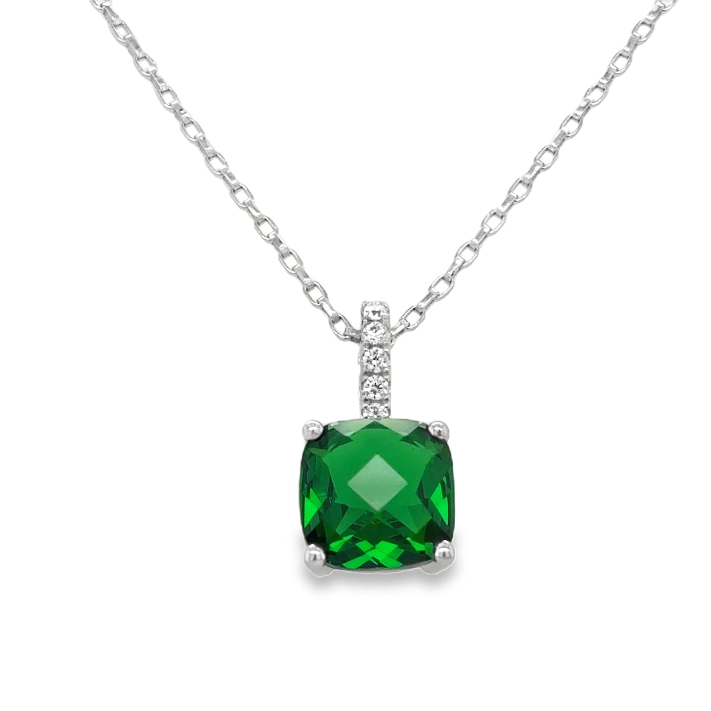 Sterlng Silver CZ Green Pendant With Stone Set Baile