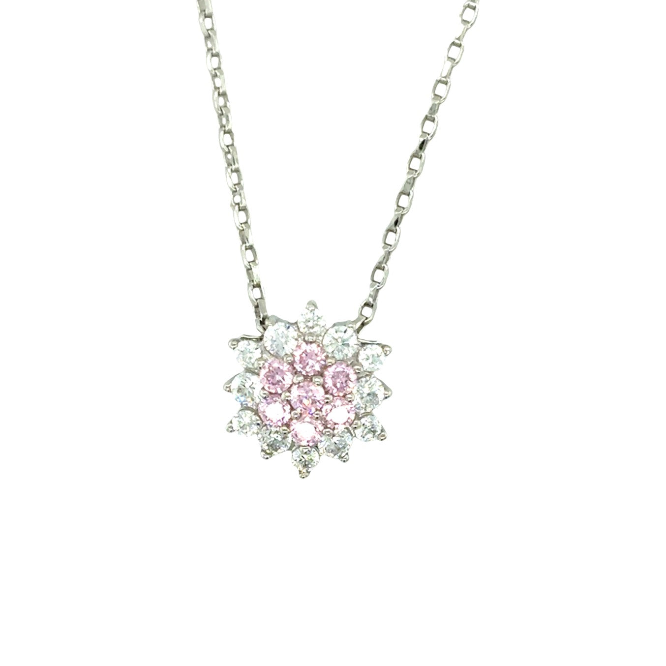 Sterling Silver CZ Flower Cluster With Pink Centre Pendant