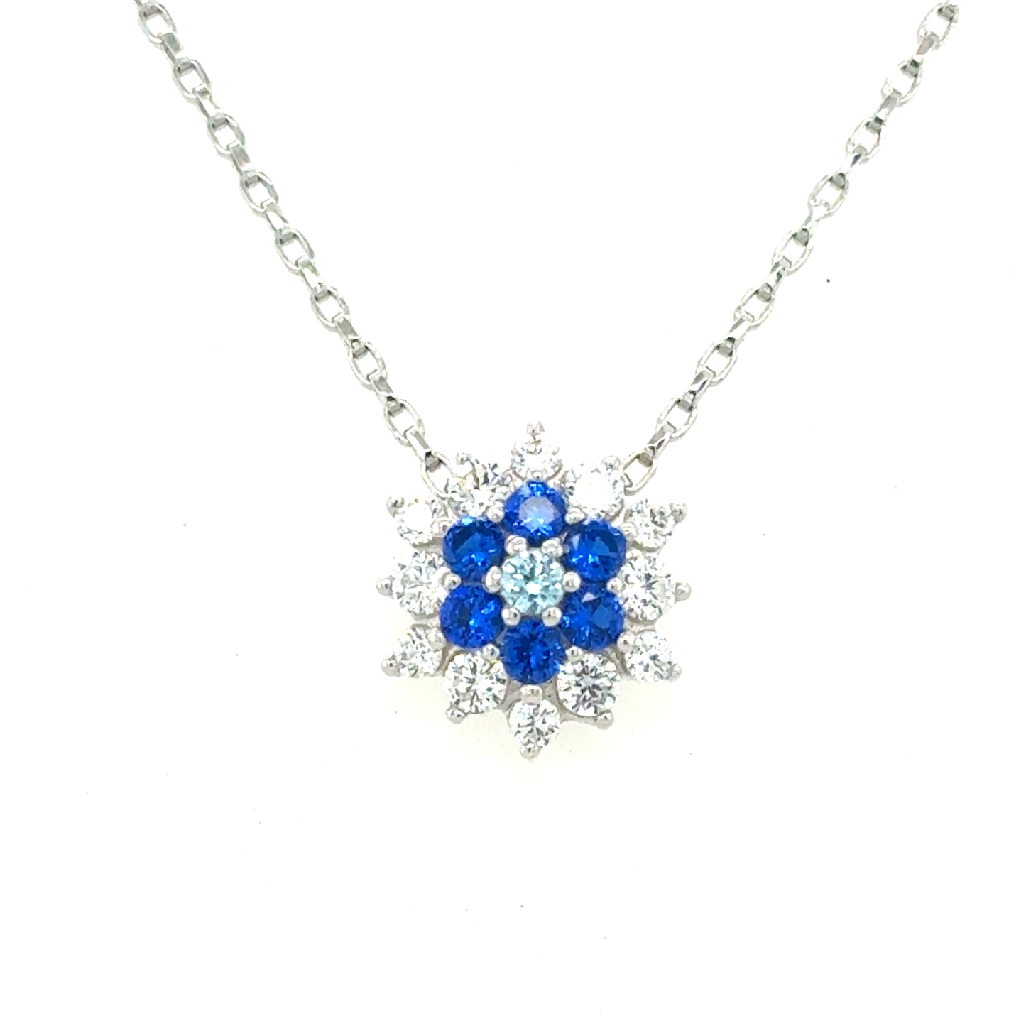 Sterling Silver Blue CZ Flower Cluster Pendant