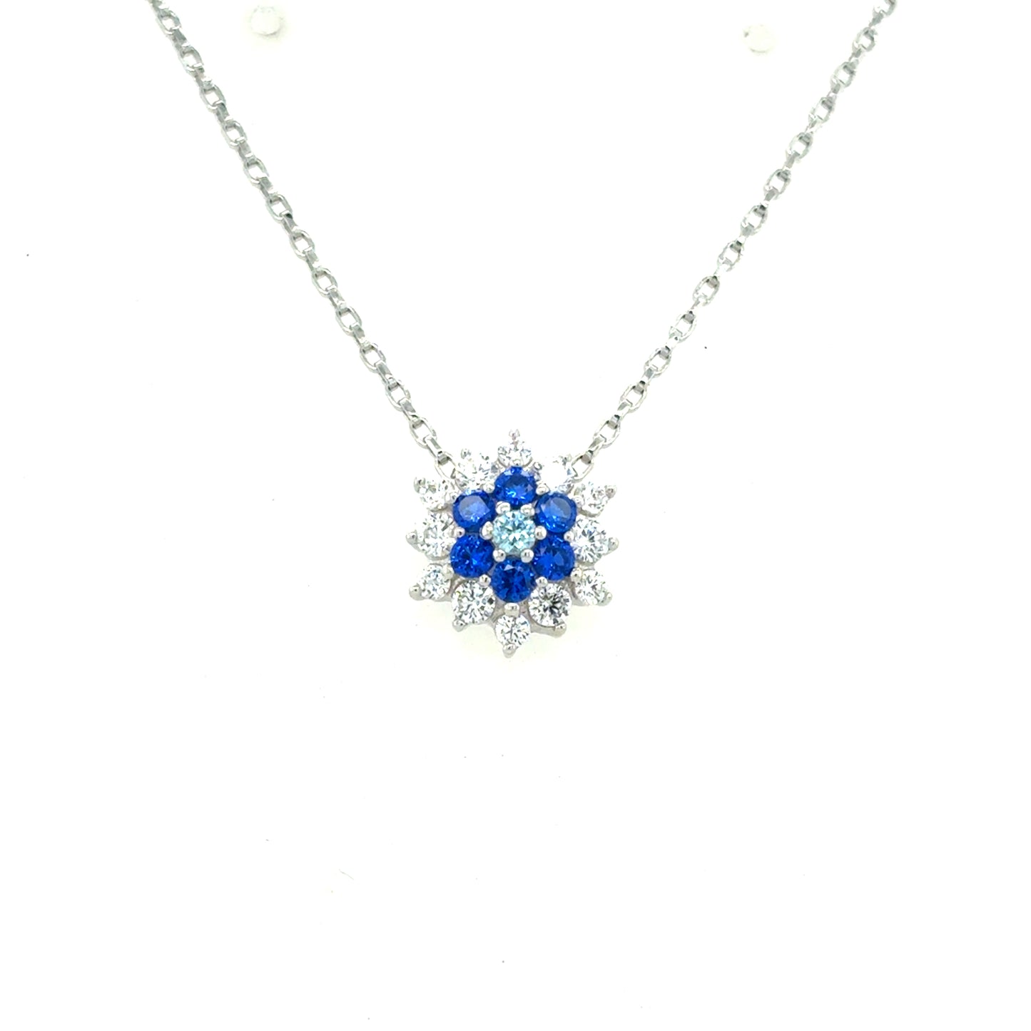 Sterling Silver Blue CZ Flower Cluster Pendant