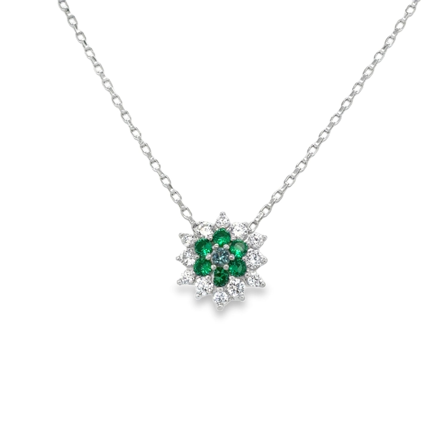 Sterling Silver Green CZ Flower Cluster Pendant