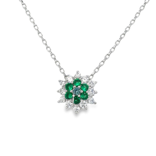 Sterling Silver Green CZ Flower Cluster Pendant