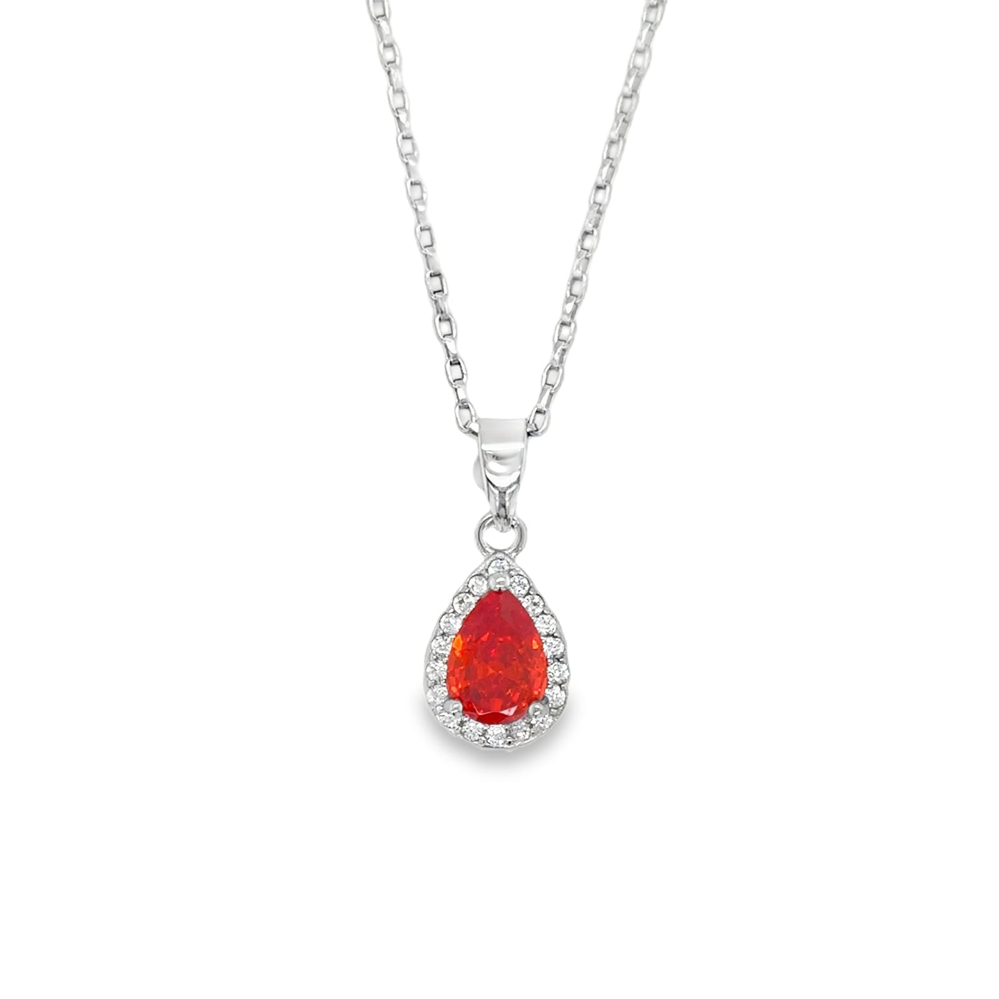 Sterlng Silver CZ Orange Pear Pendant With Halo