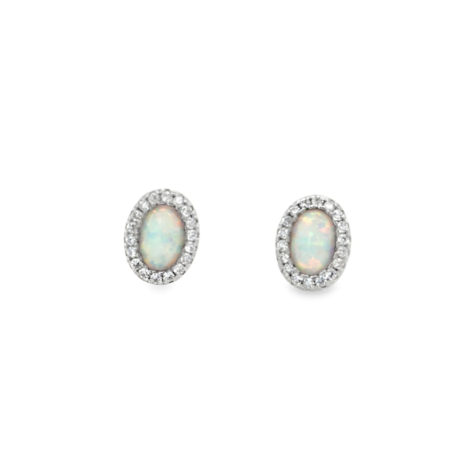 Sterling Silver Oval Opal Earrings with CZ Halo