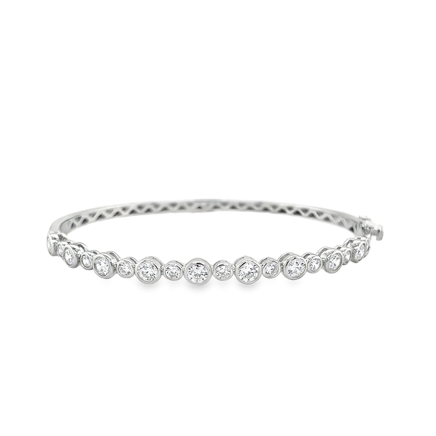 Sterling Silver Rubover Set Cz Bangle