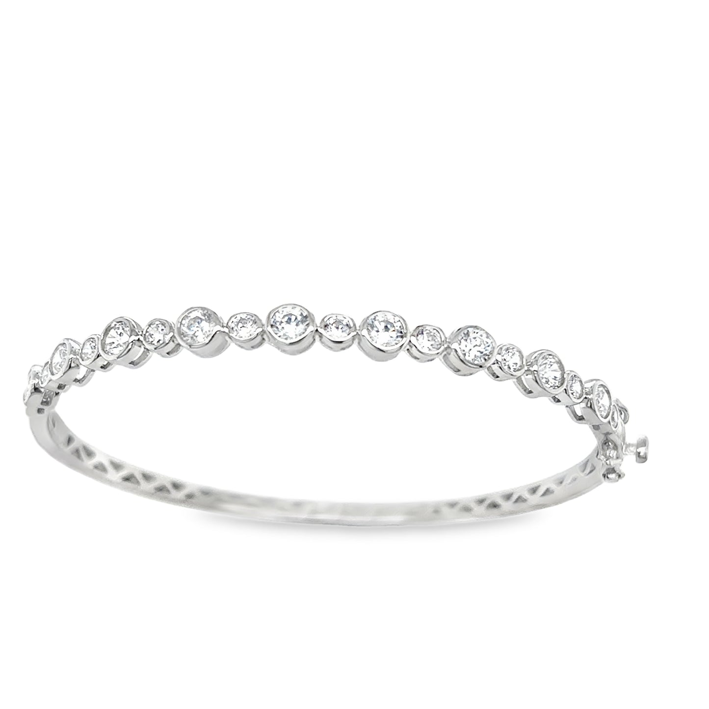 Sterling Silver Rubover Set Cz Bangle