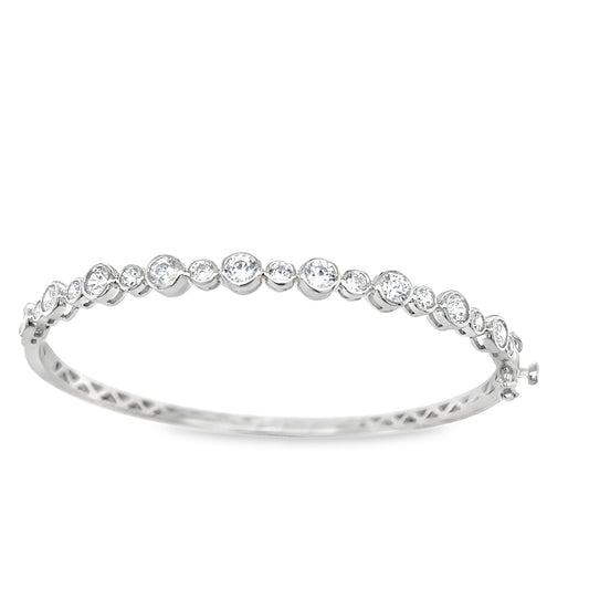 Sterling Silver Rubover Set Cz Bangle