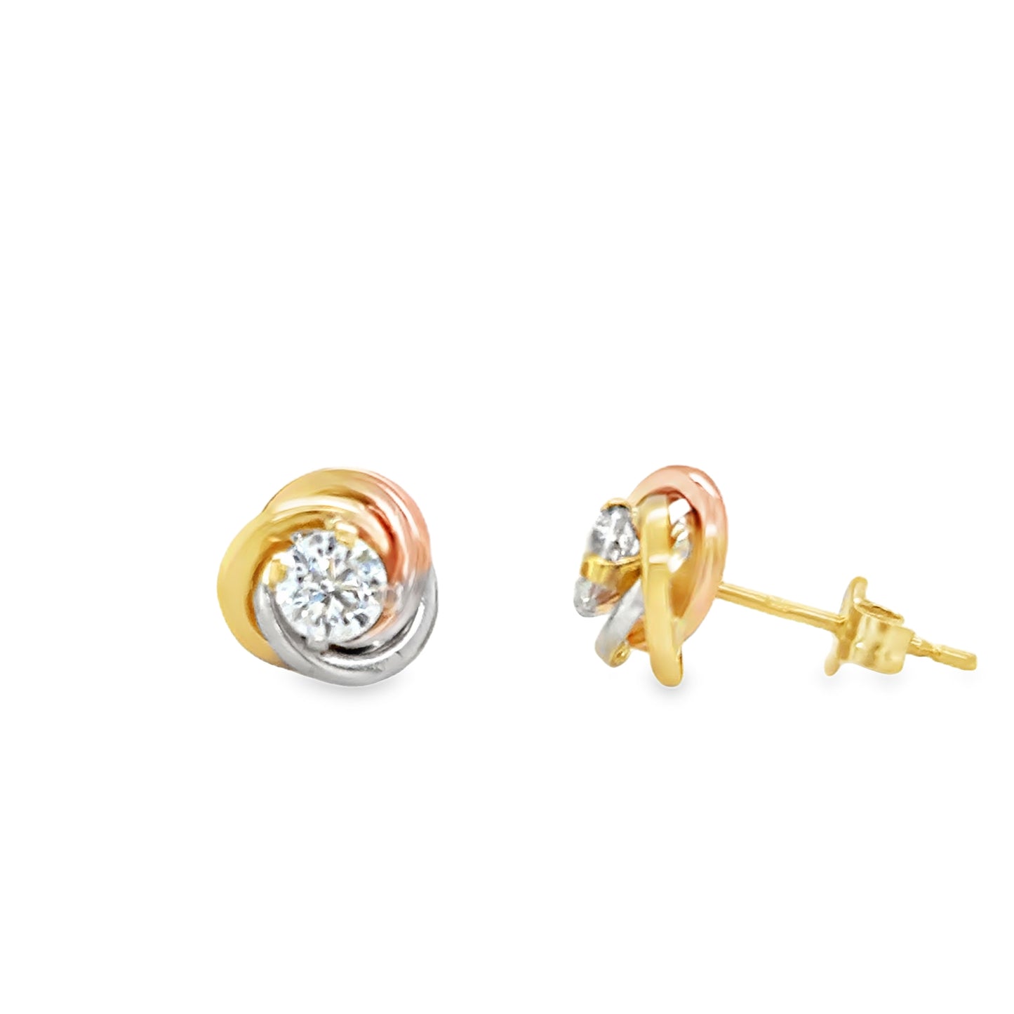 9ct Tricolour CZ Knot Stud Earrings