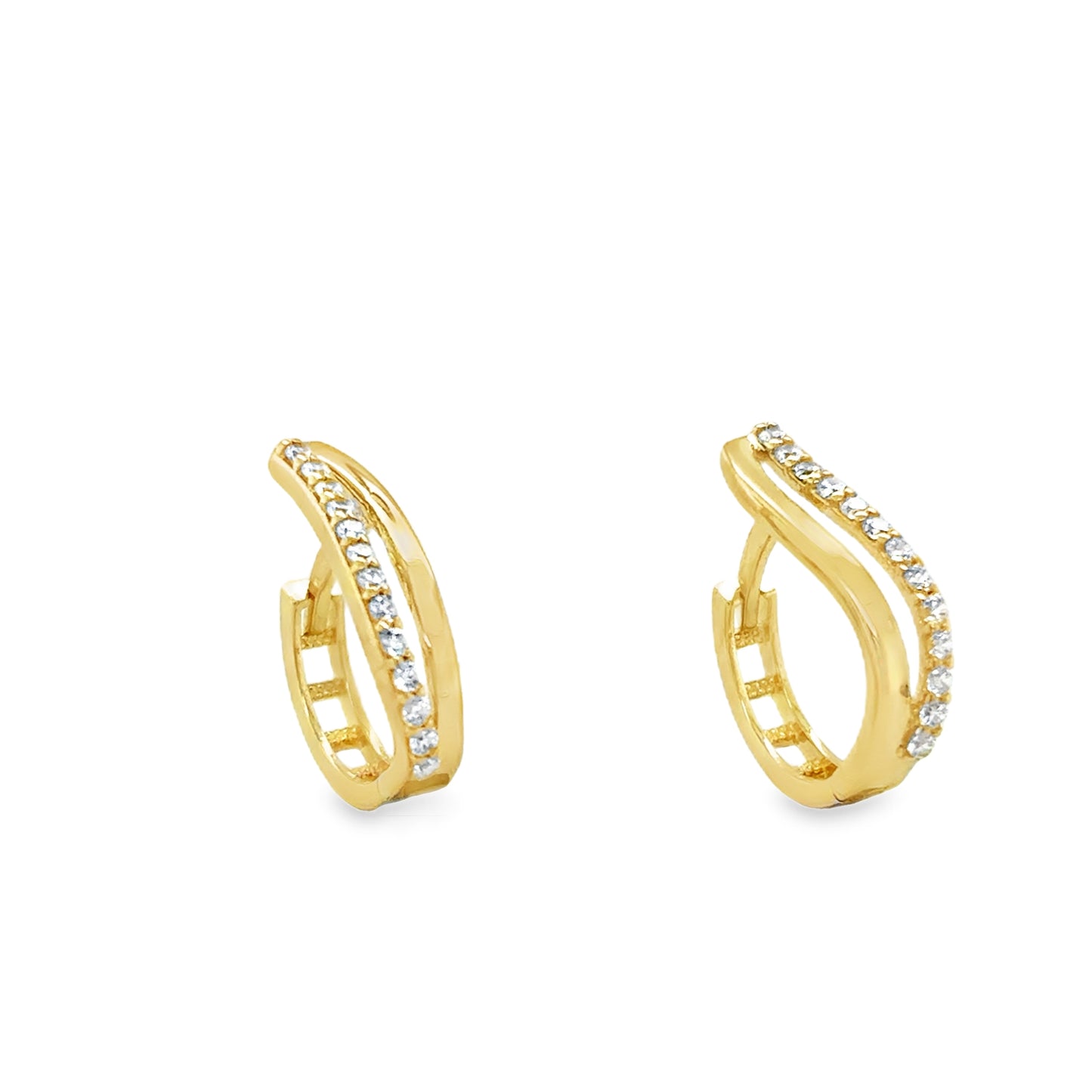 9ct CZ & Polished Double Row Huggie Earring