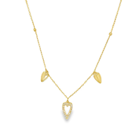 9ct Polished & Stone Set Drop Heart Necklet