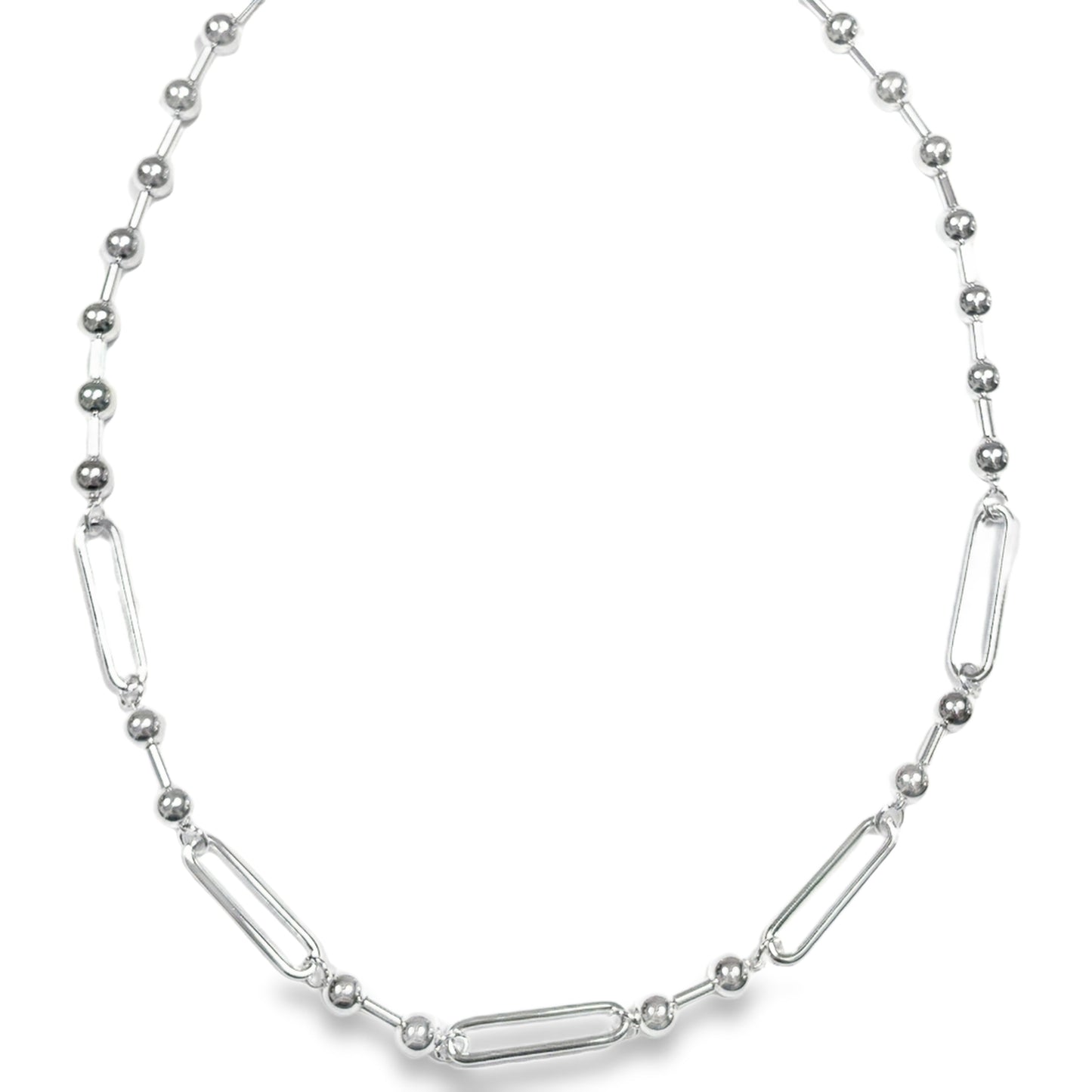 Sterling Silver Ball and Long Link Necklet