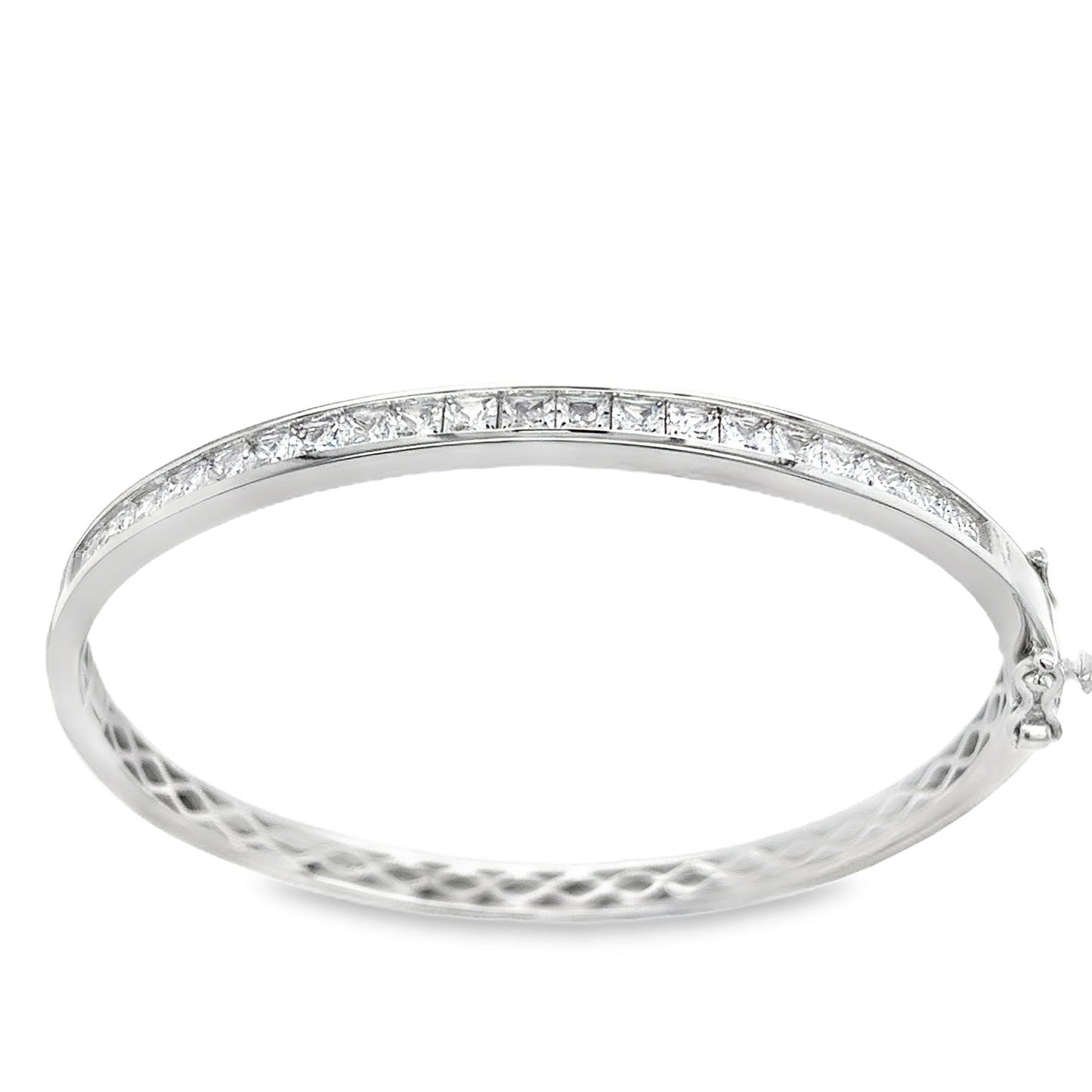 Sterling Silver Channel Set Princess Cut CZ Bangle