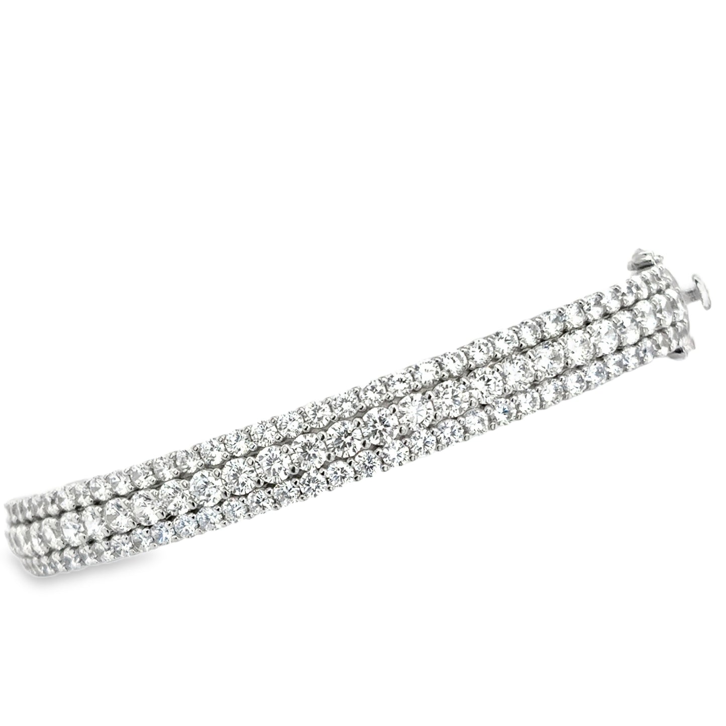 Sterling Silver Three Row CZ Bangle