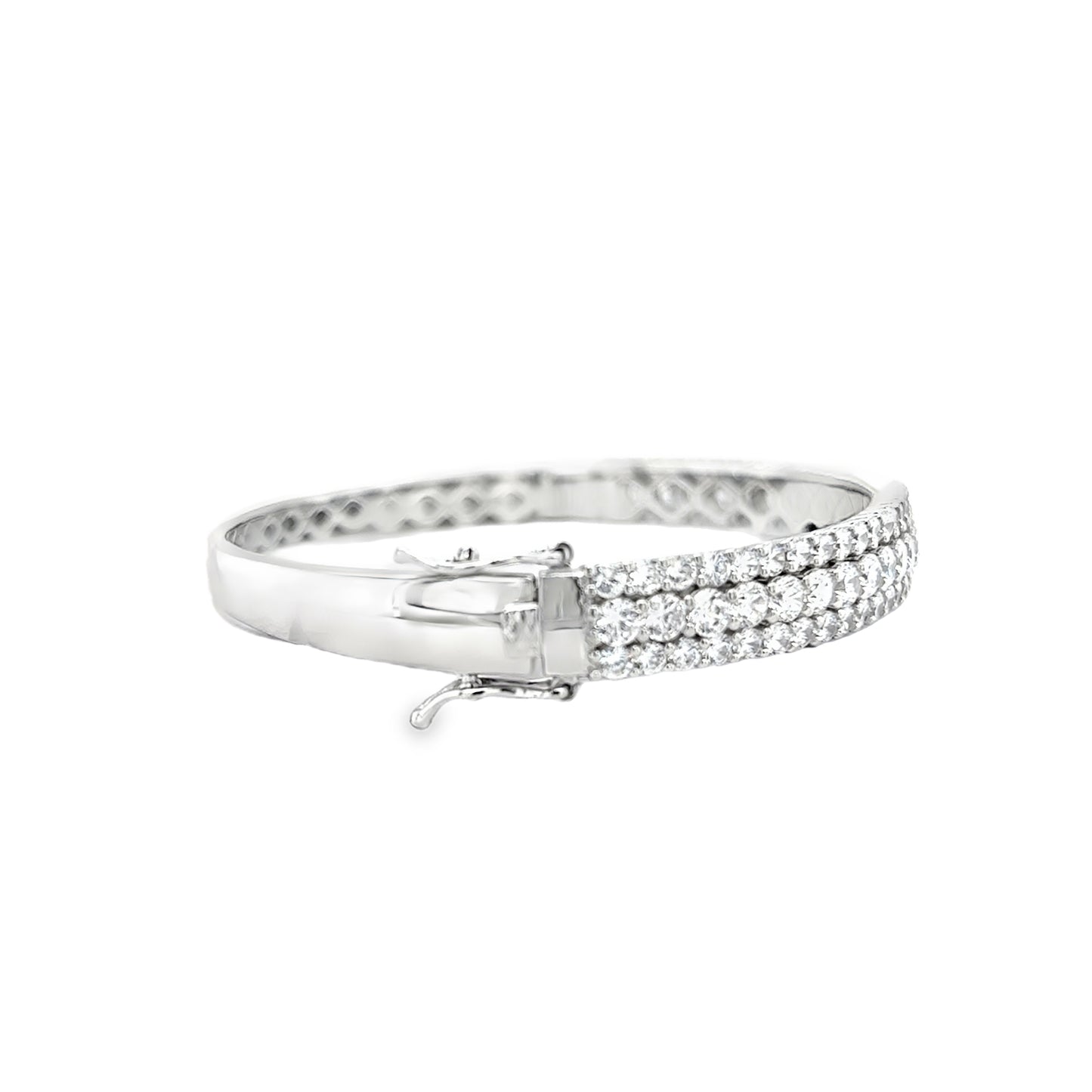 Sterling Silver Three Row CZ Bangle