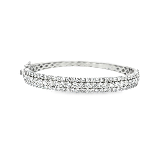 Sterling Silver Three Row CZ Bangle