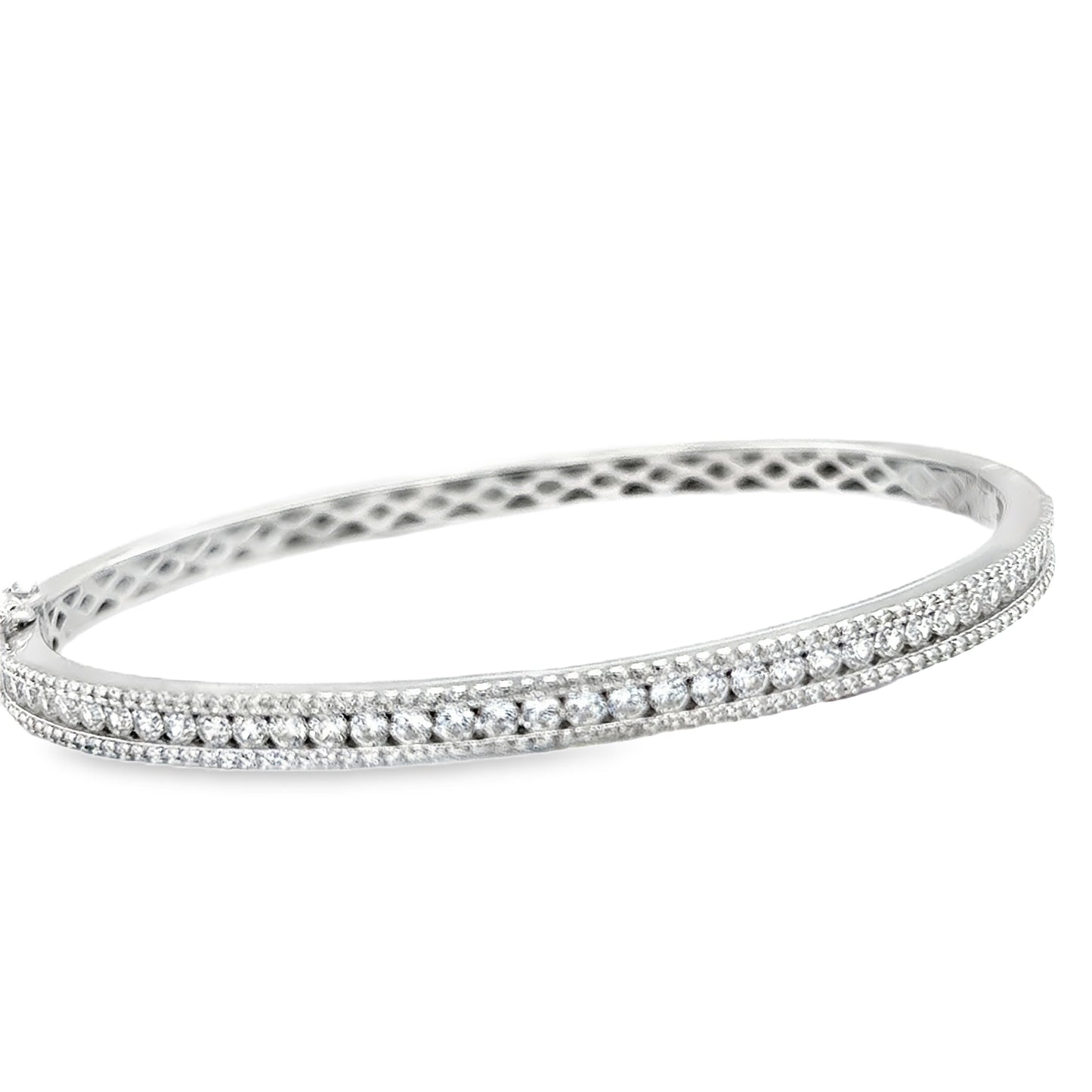 Sterling Silver Three Row CZ Bangle