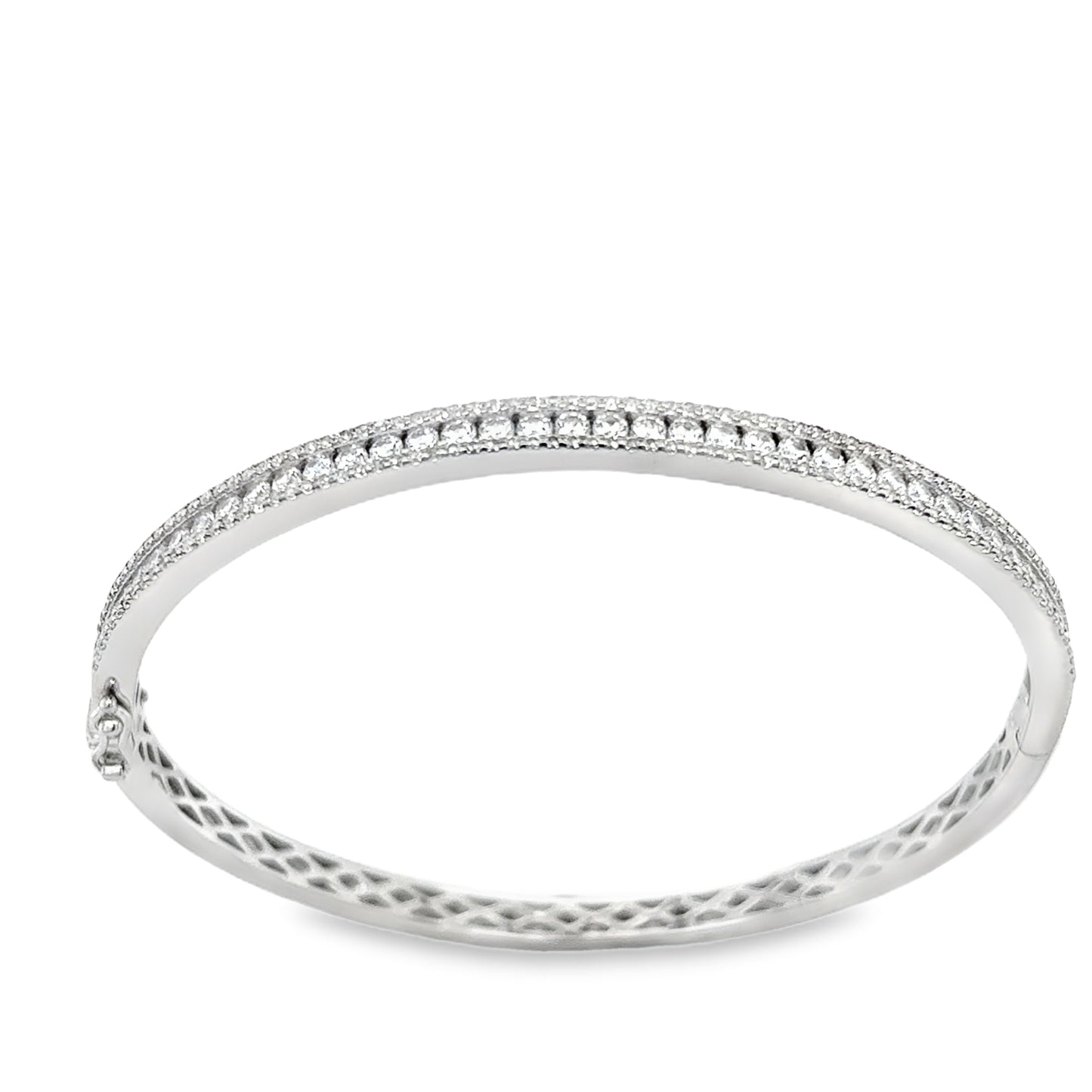 Sterling Silver Three Row CZ Bangle