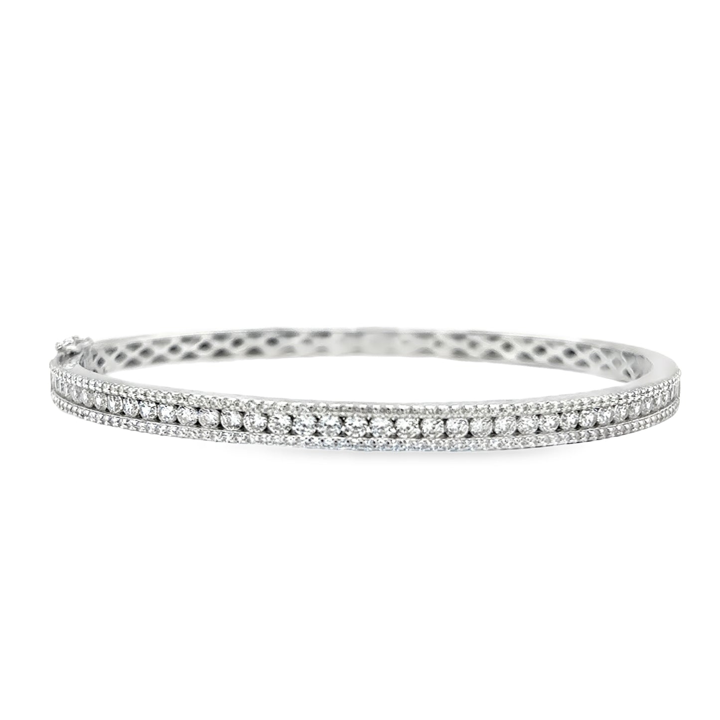 Sterling Silver Three Row CZ Bangle