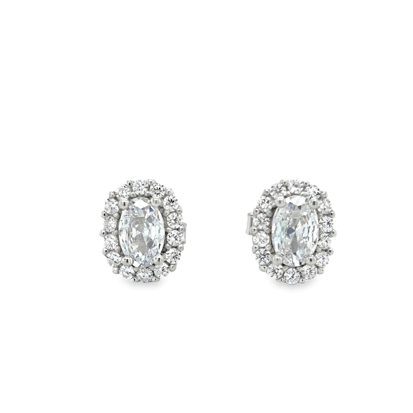 Sterling Silver Oval CZ Halo Stud Earrings