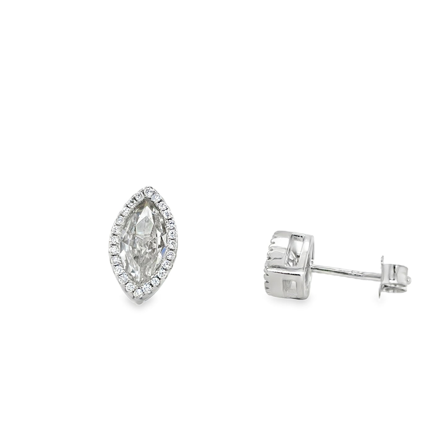 Sterling Silver Marquis Cut CZ Halo Stud Earrings