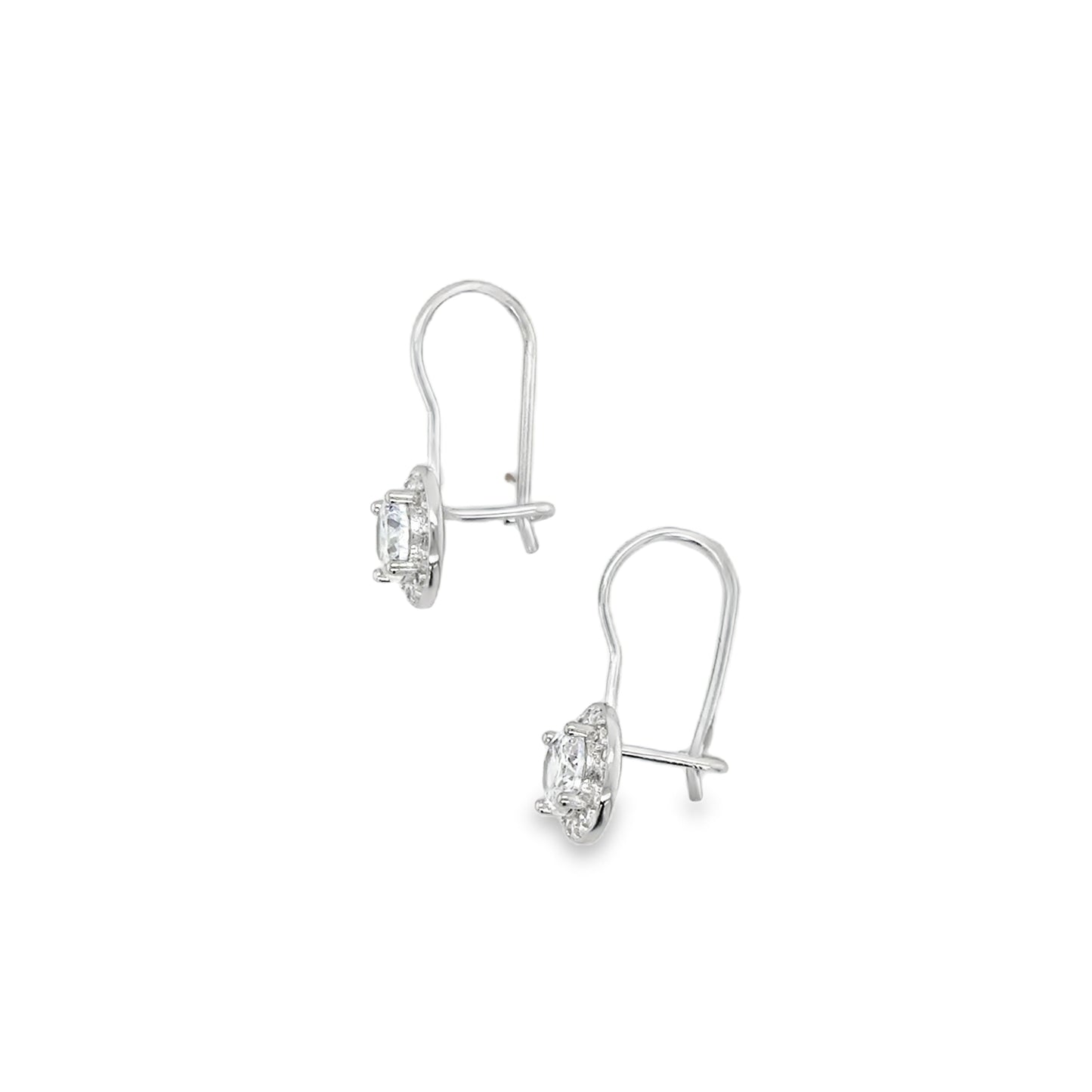 Sterling silver Round CZ Halo Drop Earrings