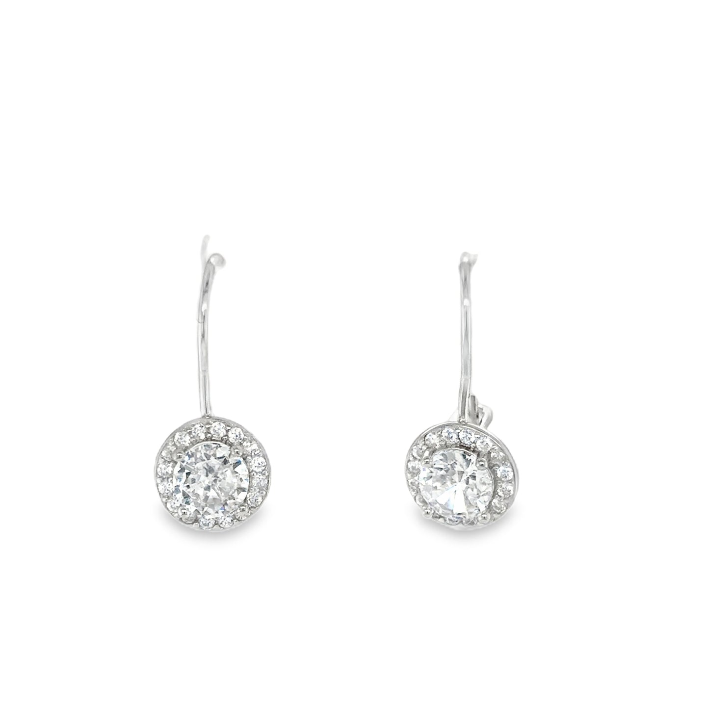 Sterling silver Round CZ Halo Drop Earrings