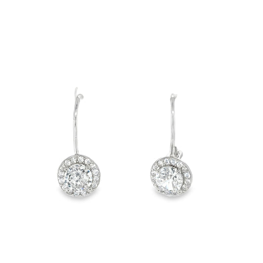Sterling silver Round CZ Halo Drop Earrings