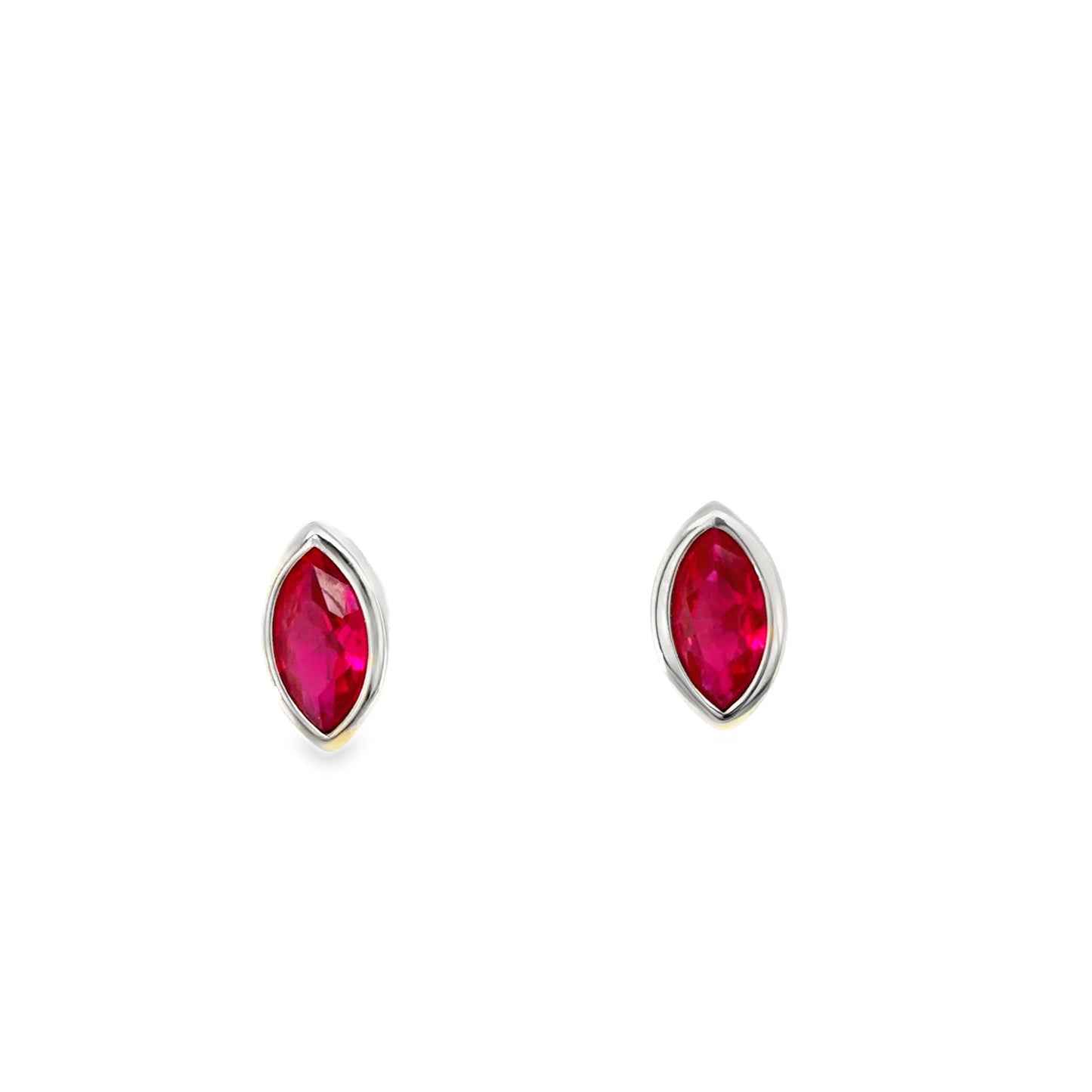 Sterling silver Rubover Set Marquis Cut Ruby Earrings