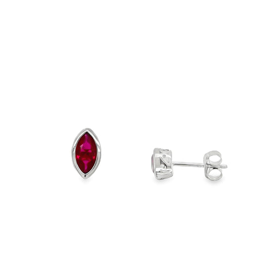 Sterling silver Rubover Set Marquis Cut Ruby Earrings