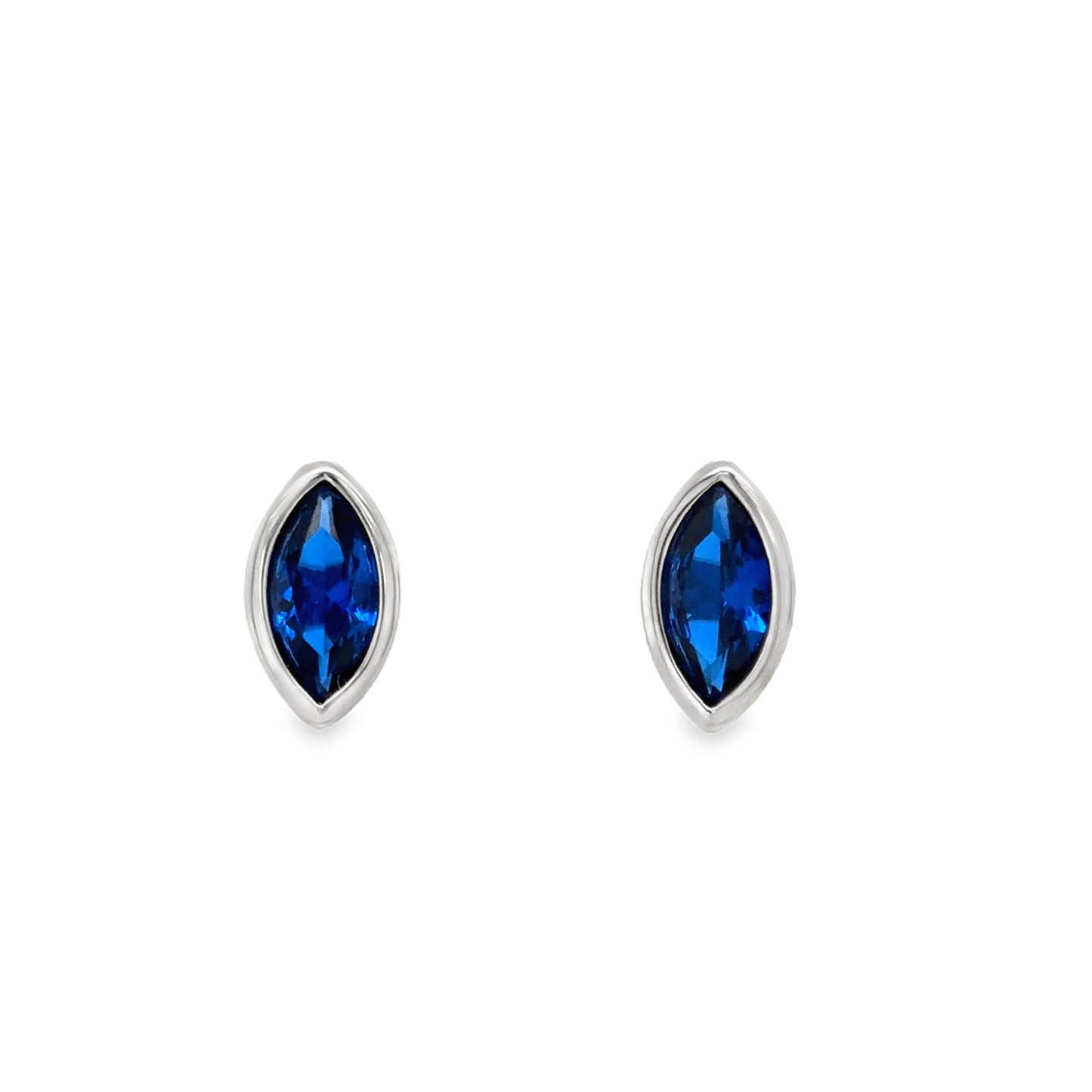 Sterling silver Rubover Set Marquis Cut Sapphire Earrings