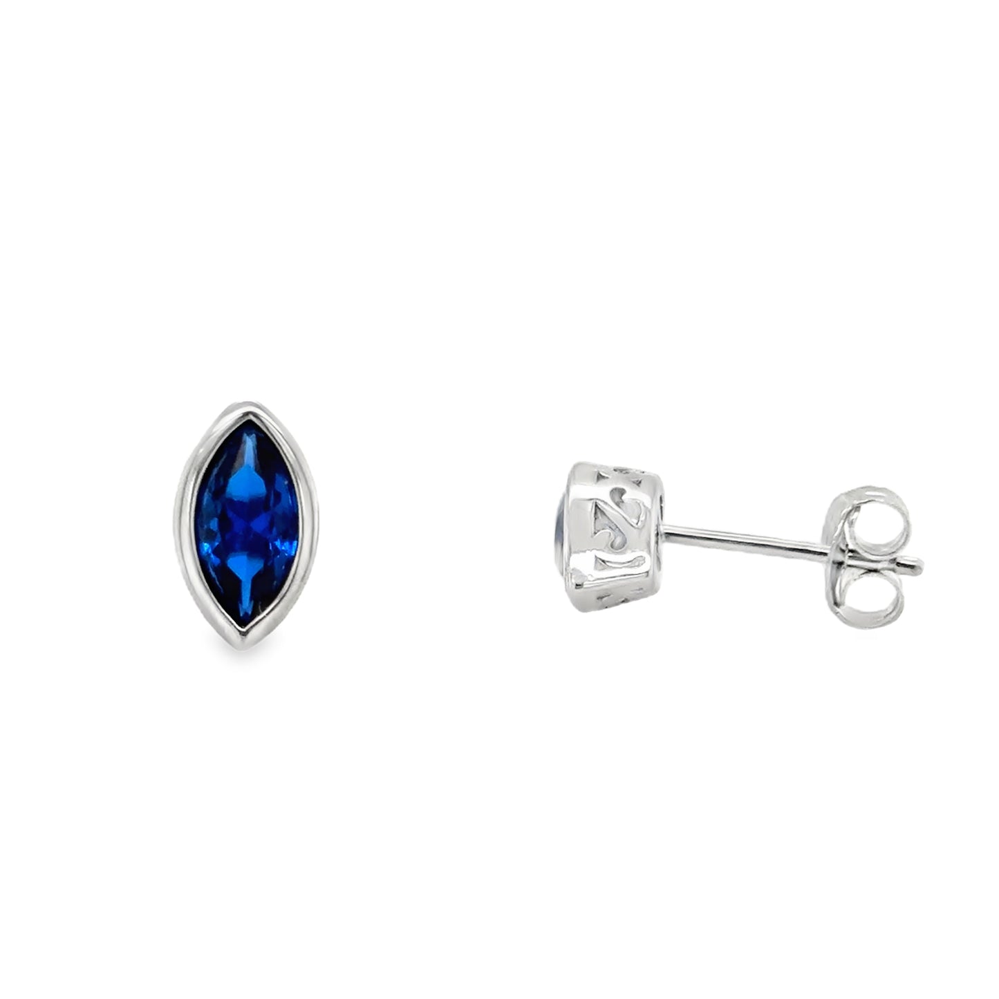 Sterling silver Rubover Set Marquis Cut Sapphire Earrings