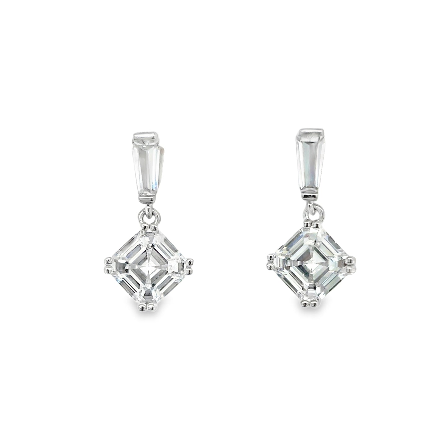 Sterling Silver Princess Cut CZ Drop Earrings