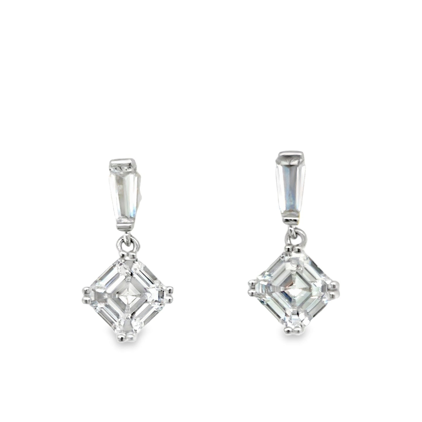 Sterling Silver Princess Cut CZ Drop Earrings