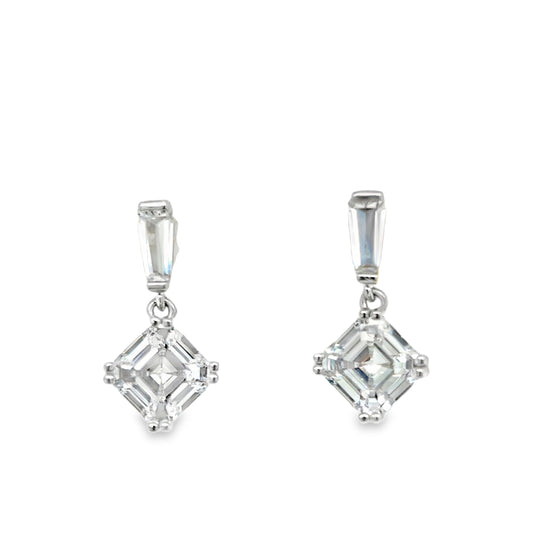Sterling Silver Princess Cut CZ Drop Earrings