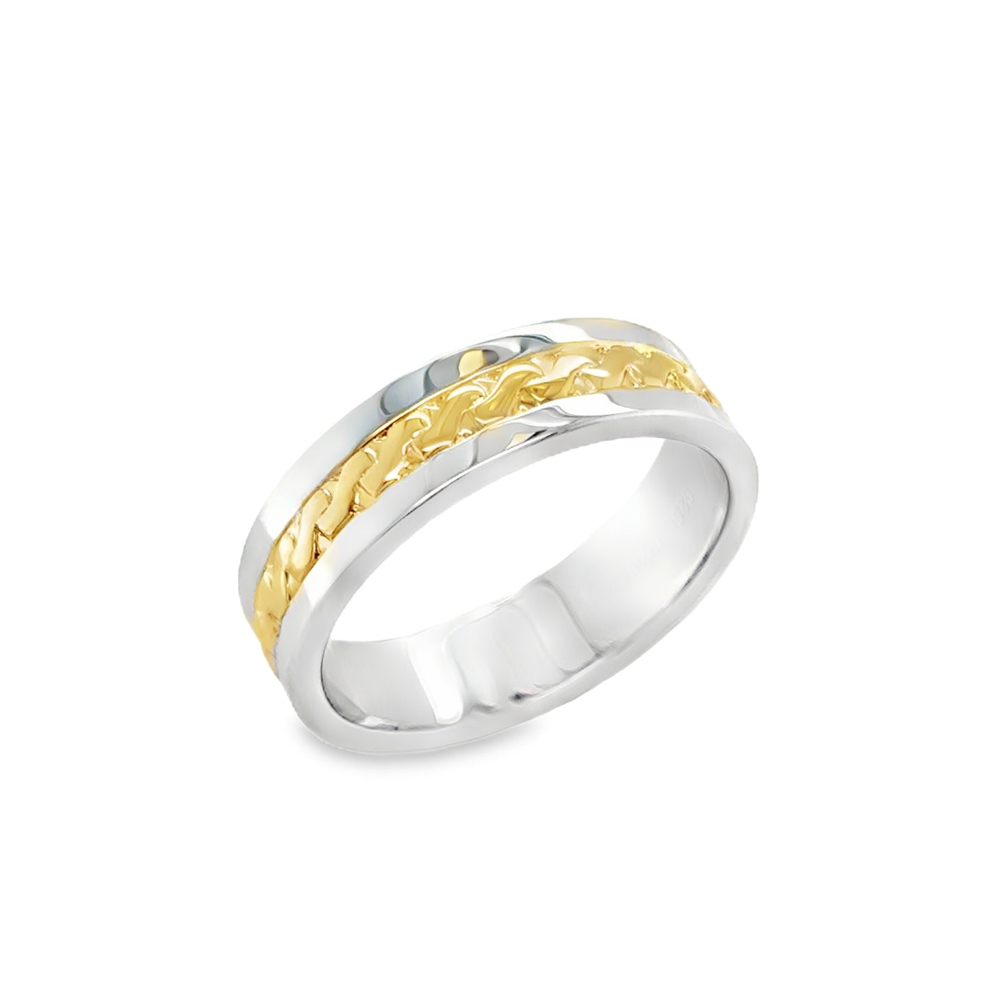 Sterling Silver Gents Band With Gold Plated Plaited Centre