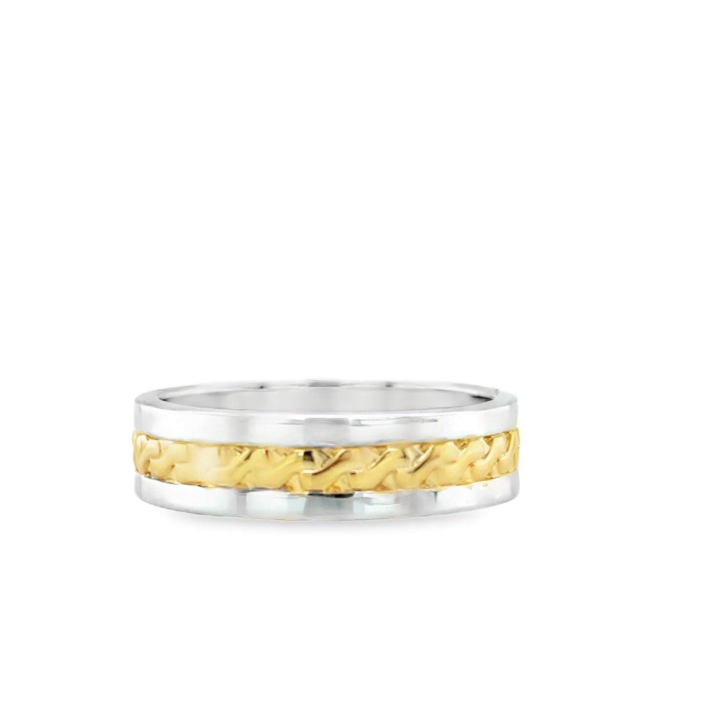 Sterling Silver Gents Band With Gold Plated Plaited Centre