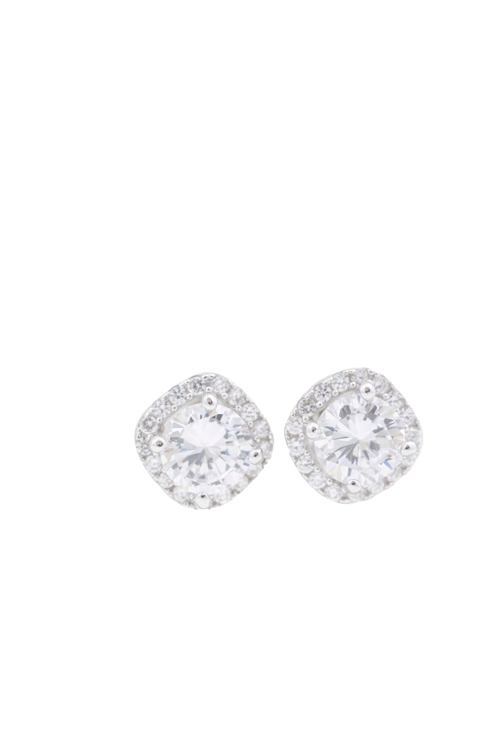 Sterling Silver CZ Square Halo Stud Earrings