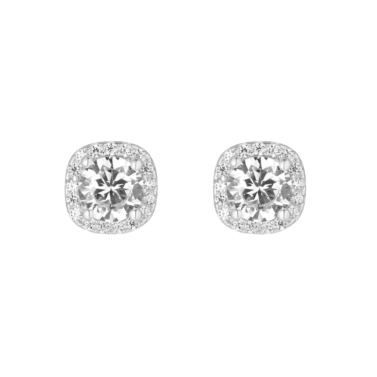 Sterling Silver CZ Square Halo Stud Earrings