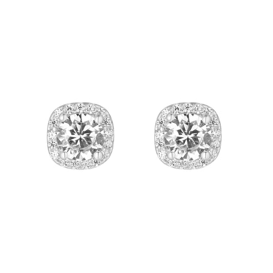 Sterling Silver CZ Square Halo Stud Earrings