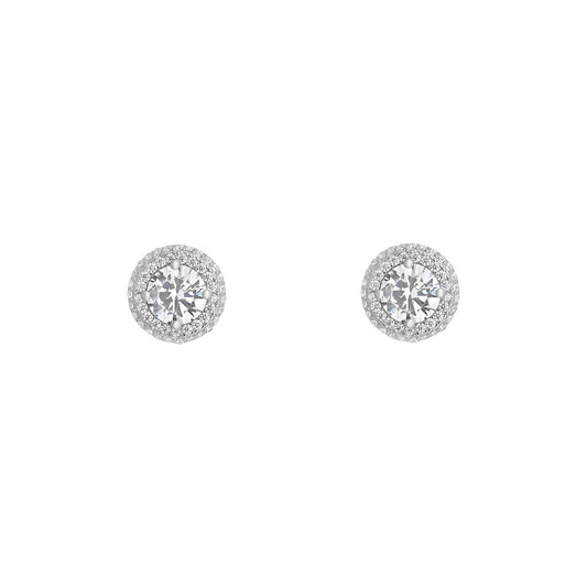 Sterling Silver CZ Round Halo Stud Earrings