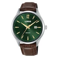 Gents Lorus Green Dial Brown Strap Watch