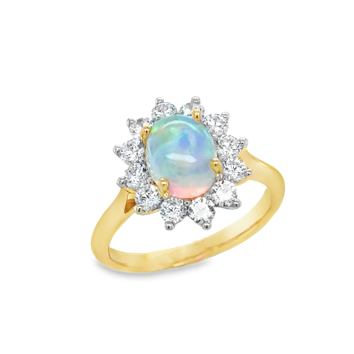 9ct Yellow Gold Oval Opal and CZ Halo Ring