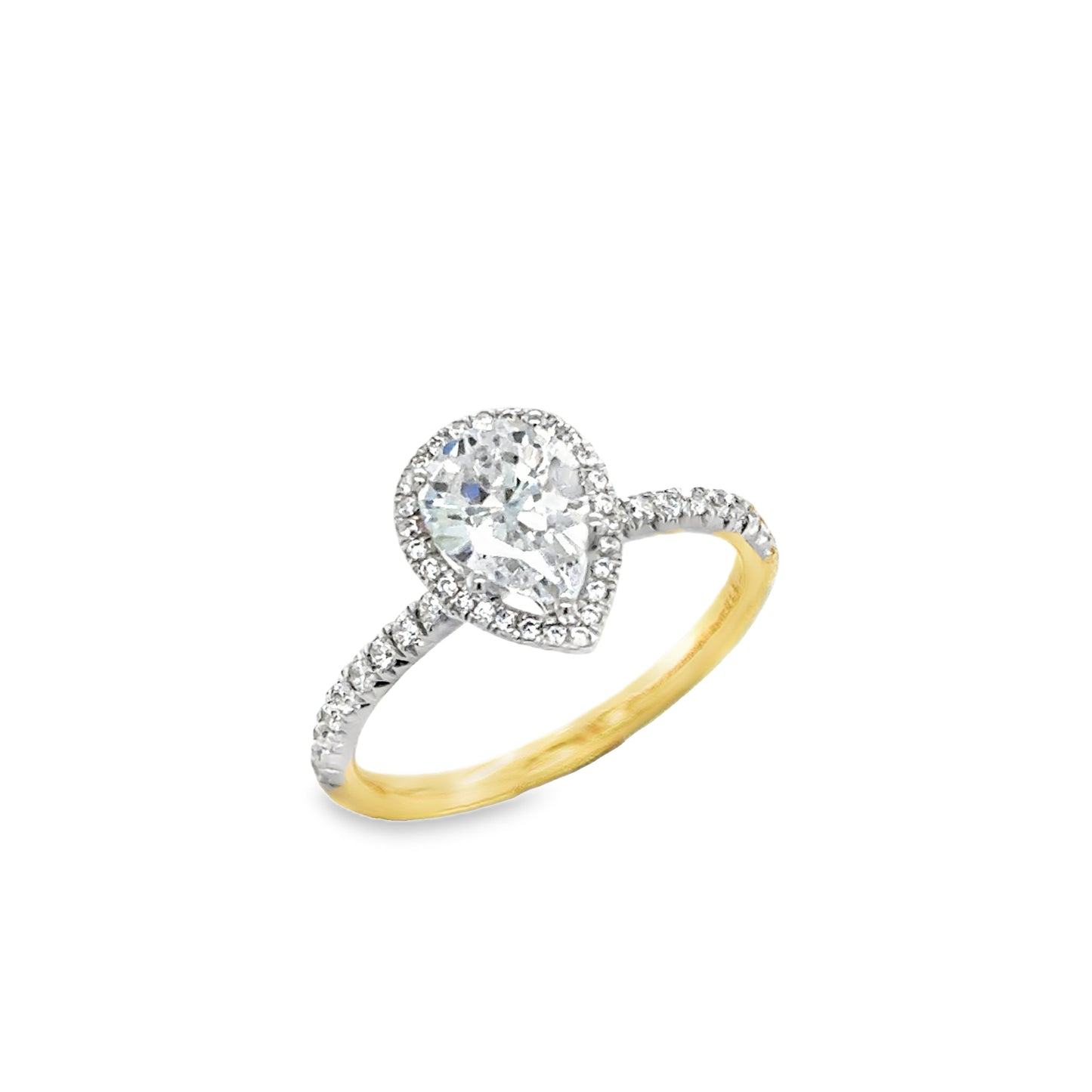 9ct Yellow Gold Pear Cut CZ Halo Ring with CZ Shoulders